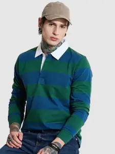 Snitch Men Striped Polo Collar Cotton T-shirt