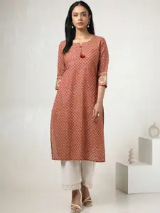 Soch Bandhani Printed Cotton Notch Neck Straight Kurta