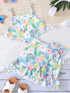 INCLUD Girls Printed Shoulder Straps Top With Skirt