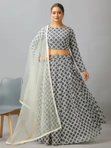 Ethnovog Floral Printed Georgette Semi-Stitched Lehenga & Unstitched Blouse With Dupatta