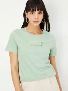 max Women Typography Printed Round Neck Cotton T-shirt