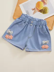 YK Girls Embellished Washed Denim Shorts
