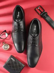 Azzaro Black Men Textured Genuine Leather Formal Derby Shoes