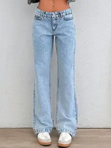 DressBerry Women Comfort Straight Fit High-Rise Light Fade Acid Wash Stretchable Jeans