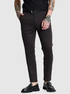 Snitch Men Dark Brown Slim Fit Trousers