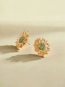 Accessorize Gold-Plated Artificial Stones Studded Floral Shaped Studs