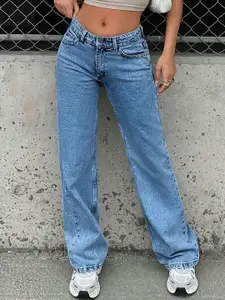 DressBerry Women Comfort Straight Fit High-Rise Light Fade Acid Wash Stretchable Jeans