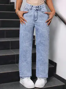 DressBerry Women Comfort Straight Fit High-Rise Light Fade Acid Wash Stretchable Jeans