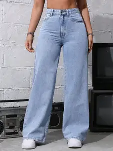 DressBerry Women Comfort Straight Fit High-Rise Light Fade Acid Wash Stretchable Jeans