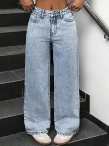 DressBerry Women Comfort Straight Fit High-Rise Light Fade Acid Wash Stretchable Jeans