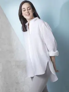 FableStreet Women Oversized Fit Spread Collar Solid Cotton Casual Shirt