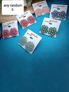 DIVASTRI Set Of 6 Gold Plated Artificial Stones Studded Circular Shaped Studs