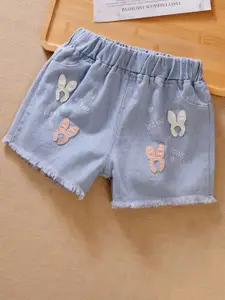 YK Girls Self Design  Washed Regular Fit  Denim Shorts