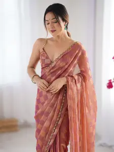 Anouk Embellished Checked Sequinned Pure Chiffon Saree