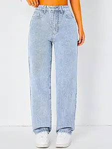 DressBerry Women Comfort Straight Fit High-Rise Light Fade Acid Wash Stretchable Jeans