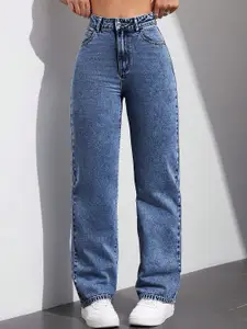 DressBerry Women Comfort Straight Fit High-Rise Light Fade Acid Wash Stretchable Jeans