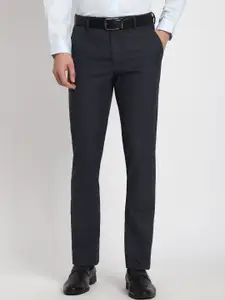 Peter England Men Checked Mid-Rise Slim Fit Trousers