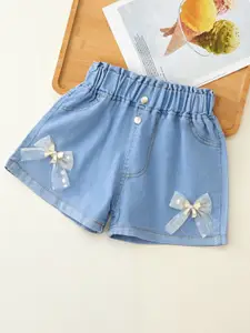 YK Girls Embellished Washed Denim Shorts