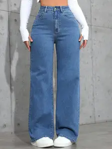 DressBerry Women Comfort Straight Fit High-Rise Light Fade Acid Wash Stretchable Jeans