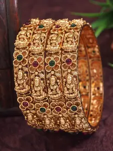 Anouk Set Of 4 Gold-Plated Artificial Stones And Beads Studded Matte Temple Bangles