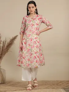 AURELIA Floral Printed Keyhole Neck Sequinned Kurta