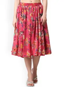 Moda Rapido Printed Gathered or Pleated Midi Flared Skirt