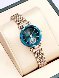 SZN Women Embellished Stainless Steel Bracelet Straps Analogue Watch Butterfly Blue berryD