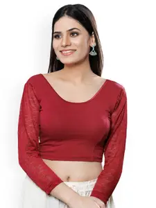 VAMAS - THE DESIGNER BLOUSES Embroidered Lace Detailed Round Neck Non-Padded Saree Blouse