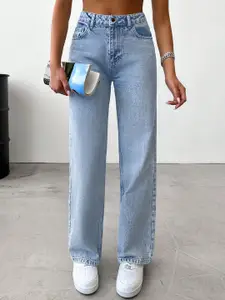 DressBerry Women Comfort Straight Fit High-Rise Light Fade Acid Wash Stretchable Jeans