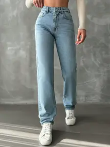 DressBerry Women Comfort Straight Fit High-Rise Light Fade Acid Wash Stretchable Jeans