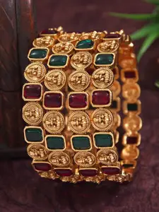 Anouk Set Of 4 Gold-Plated Artificial Stones Studded & Beaded Studded Bangles