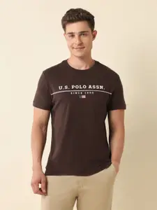 U.S. Polo Assn. Men Typography Printed Round Neck Cotton Slim Fit T-shirt