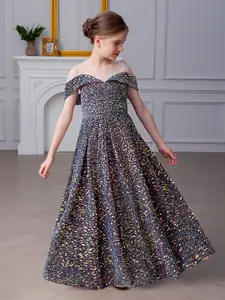 INCLUD Girls Embellished Sequined Detail Off-Shoulder Gown