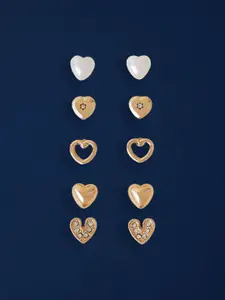 Accessorize Set Of 5 Gold-Plated Artificial Stone Studded Heart Shaped Studs