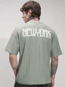 HIGHLANDER Men Typography Printed Round Neck Oversized T-shirt