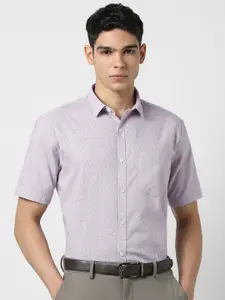 V Dot Men Spread Collar Floral Printed Cotton Formal Shirt