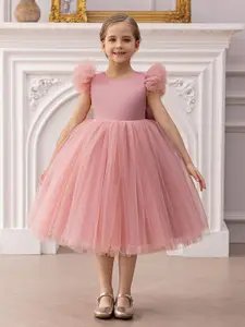 INCLUD Girl Ruffles Flutter Sleeve Bow Tulle Gown Dress
