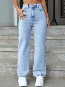 DressBerry Women Comfort Straight Fit High-Rise Light Fade Acid Wash Stretchable Jeans