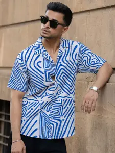 Powerlook Men Cuban Collar Abstract Printed Casual Shirt