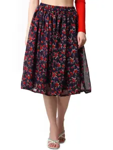 Moda Rapido Women Printed Pleated Midi Flared Skirt