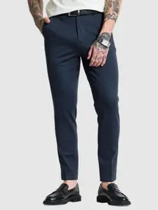 Snitch Men Navy Blue Slim Fit Trousers