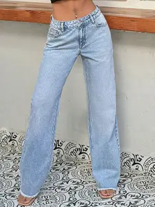 DressBerry Women Comfort Straight Fit High-Rise Light Fade Acid Wash Stretchable Jeans