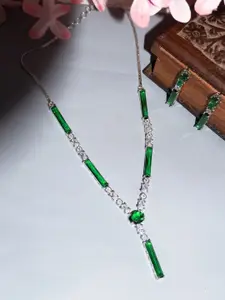 Niscka Silver-Plated American Diamond Studded Necklace And Earrings