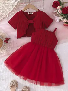 INCLUD Girls Solid Shoulder Straps Above Knee Fit & Flare Dress