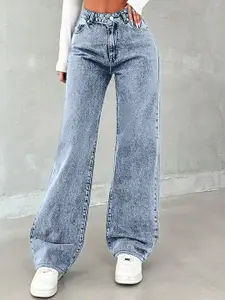 DressBerry Women Comfort Straight Fit High-Rise Light Fade Acid Wash Stretchable Jeans