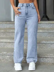 DressBerry Women Comfort High-Rise Straight Fit Light Fade Acid Wash Stretchable Jeans