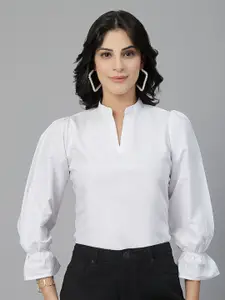 Style Quotient Women Solid Mandarin Collar Bell Sleeve Top