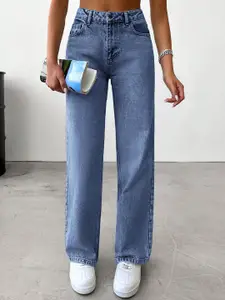 DressBerry Women Comfort Straight Fit High-Rise Light Fade Acid Wash Stretchable Jeans