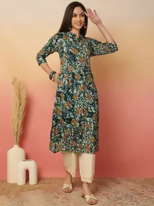 Sangria Abstract Printed Mandarin Collar A-Line Kurta