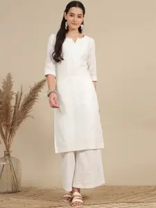 AURELIA Ethnic Motifs Embroidered Chikankari Cotton Straight Kurta